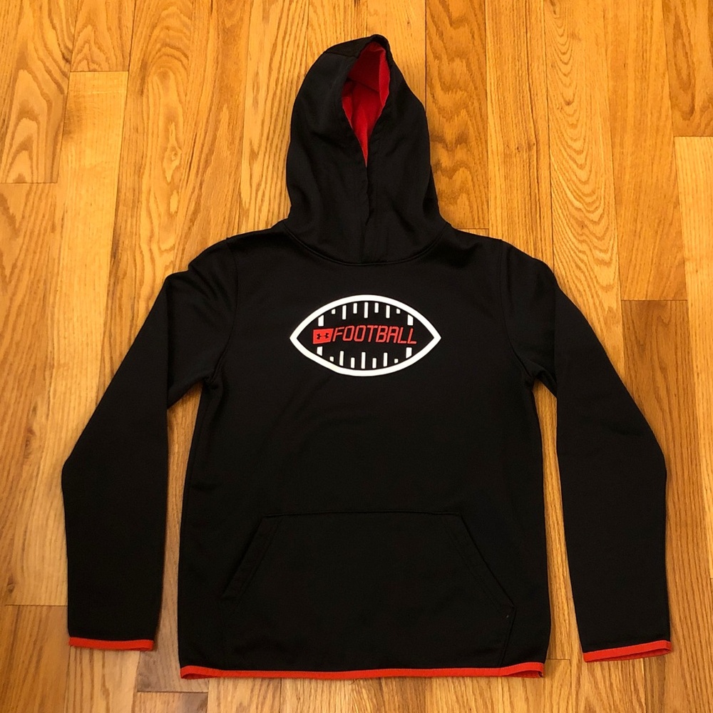 Under Armour Boys Black and Red Football Hoodie Size Large